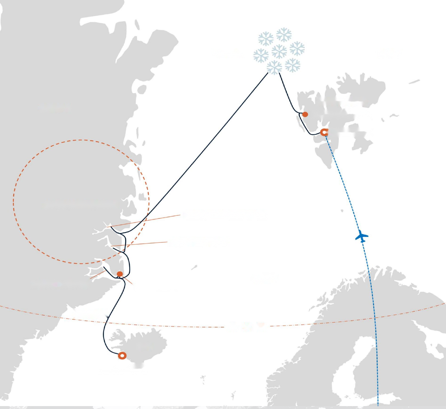 Route map for the 2027 Svalbard, East Greenland and Iceland expedition