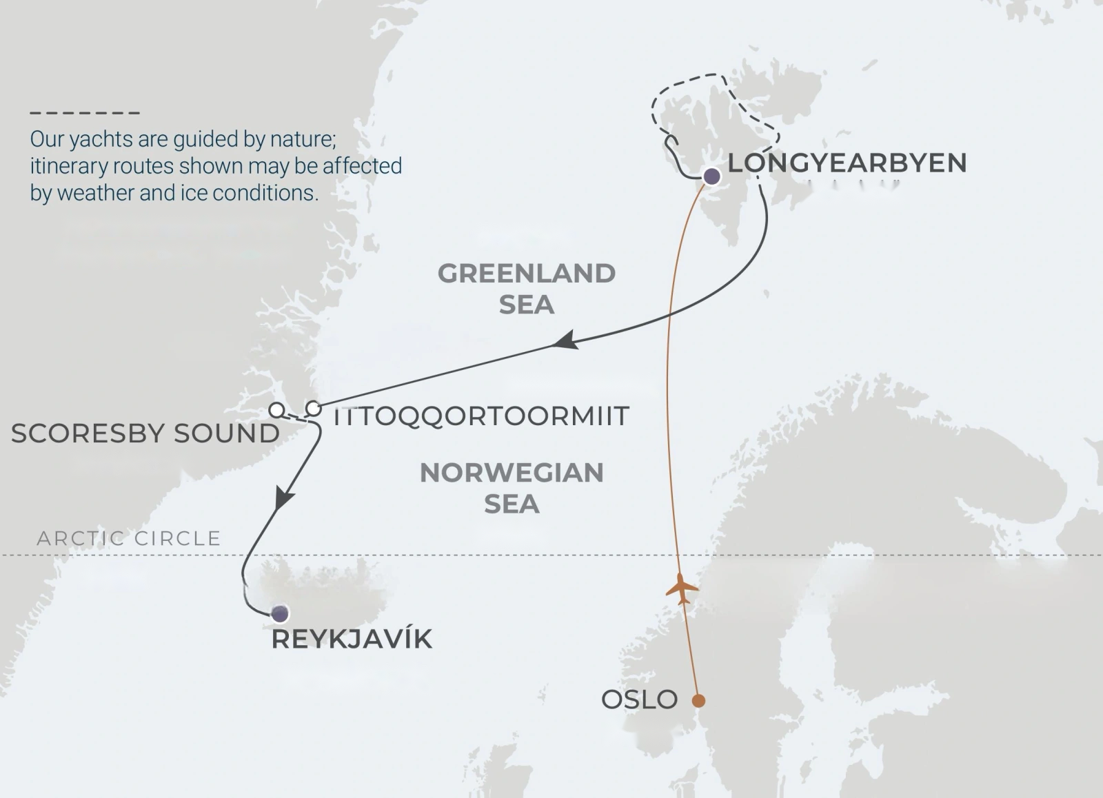 Three Arctic Islands route: Longyearbyen, Svalbard, East Greenland and Reykjavík