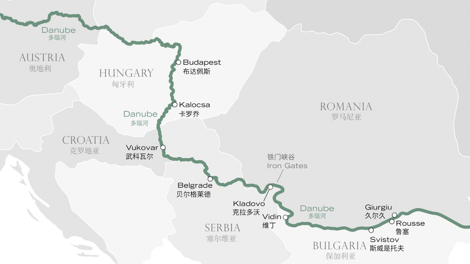 探秘多瑙河 · 巴尔干北线路线图