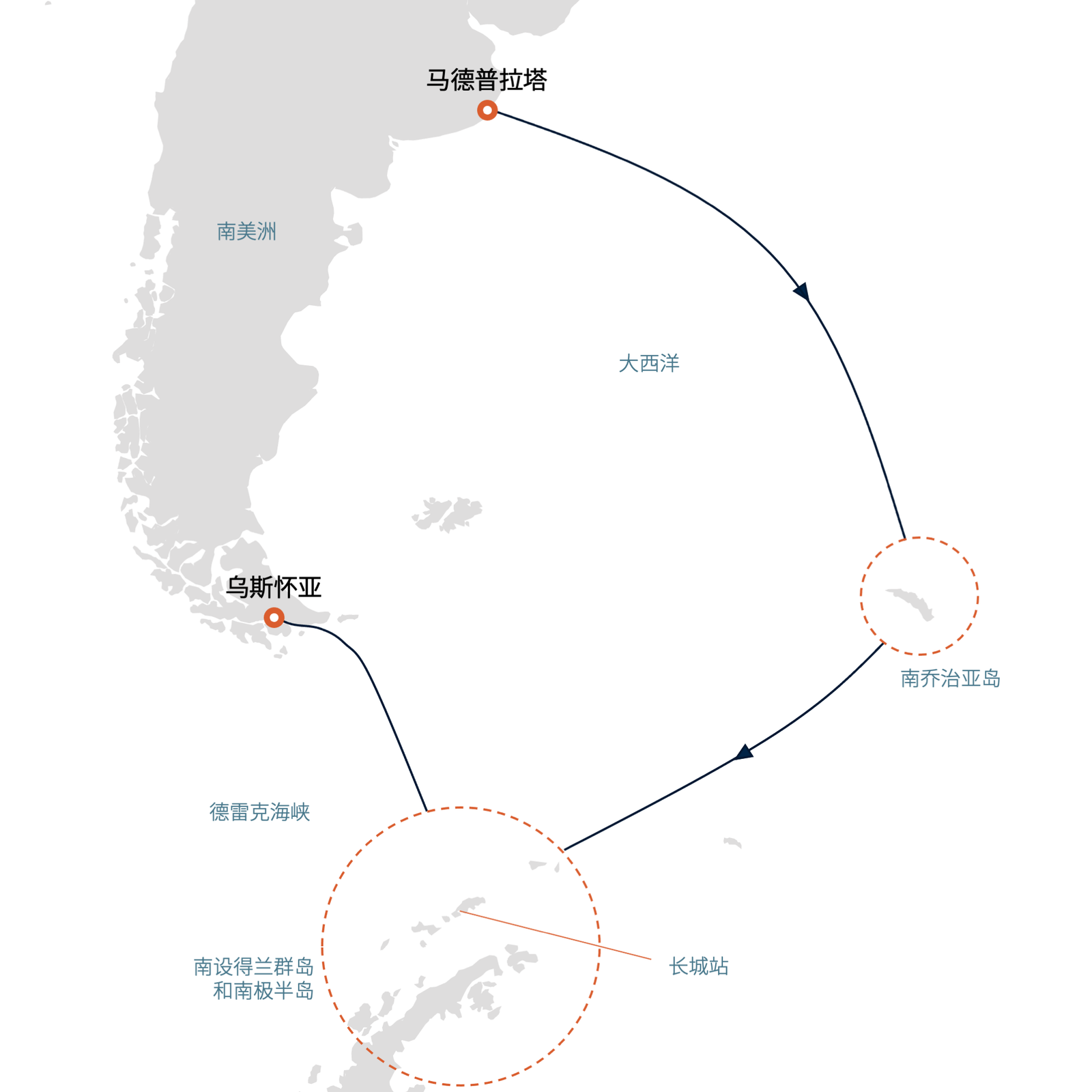 海神号 · 19天南极双岛 航线图