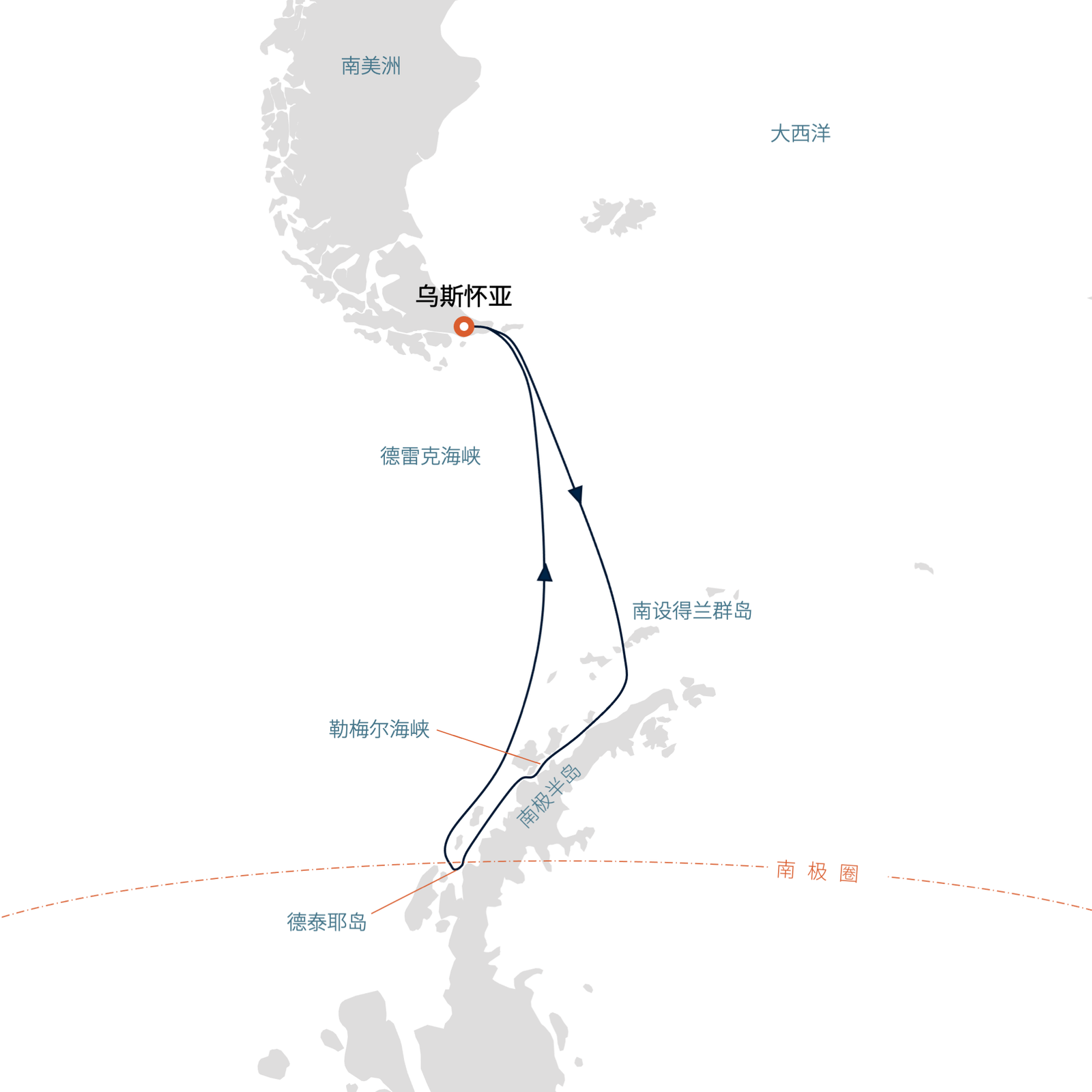 Seaventure 海神号 14天穿圈南极半岛 航线图