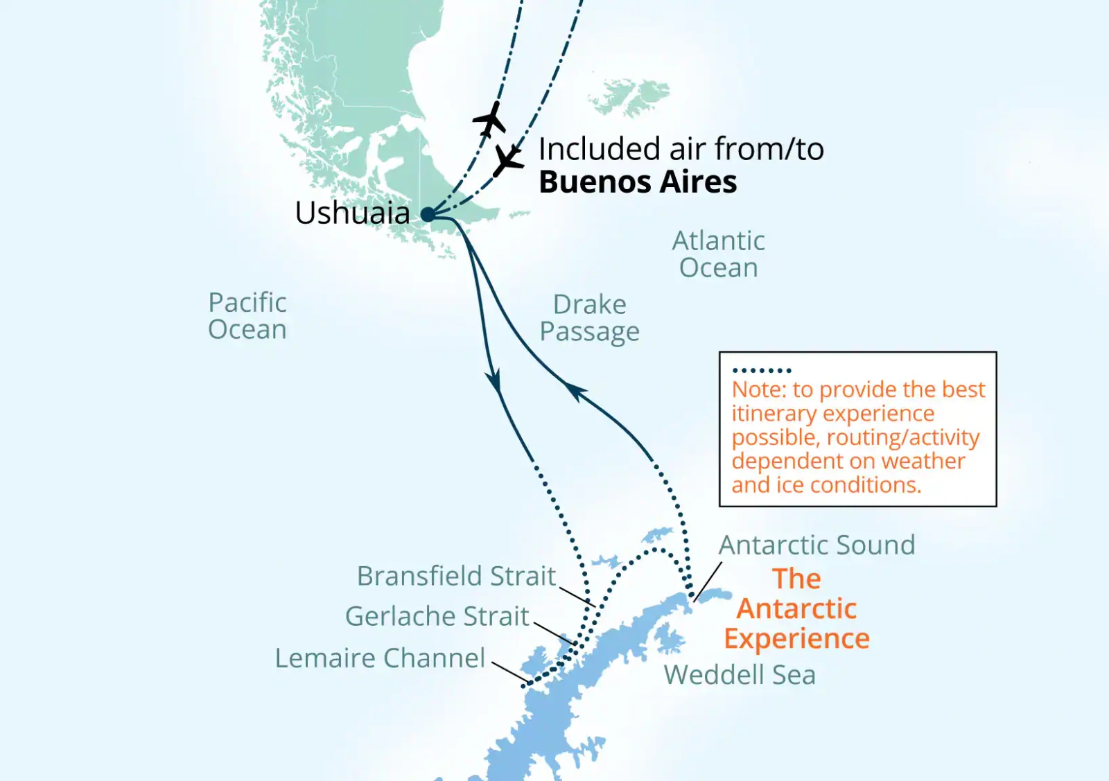 Seabourn Venture 世邦探险号 · 11天南极半岛 航线图