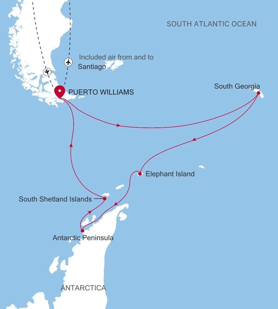 银海迎云号 · 南乔治亚与南极半岛 16天 航线图