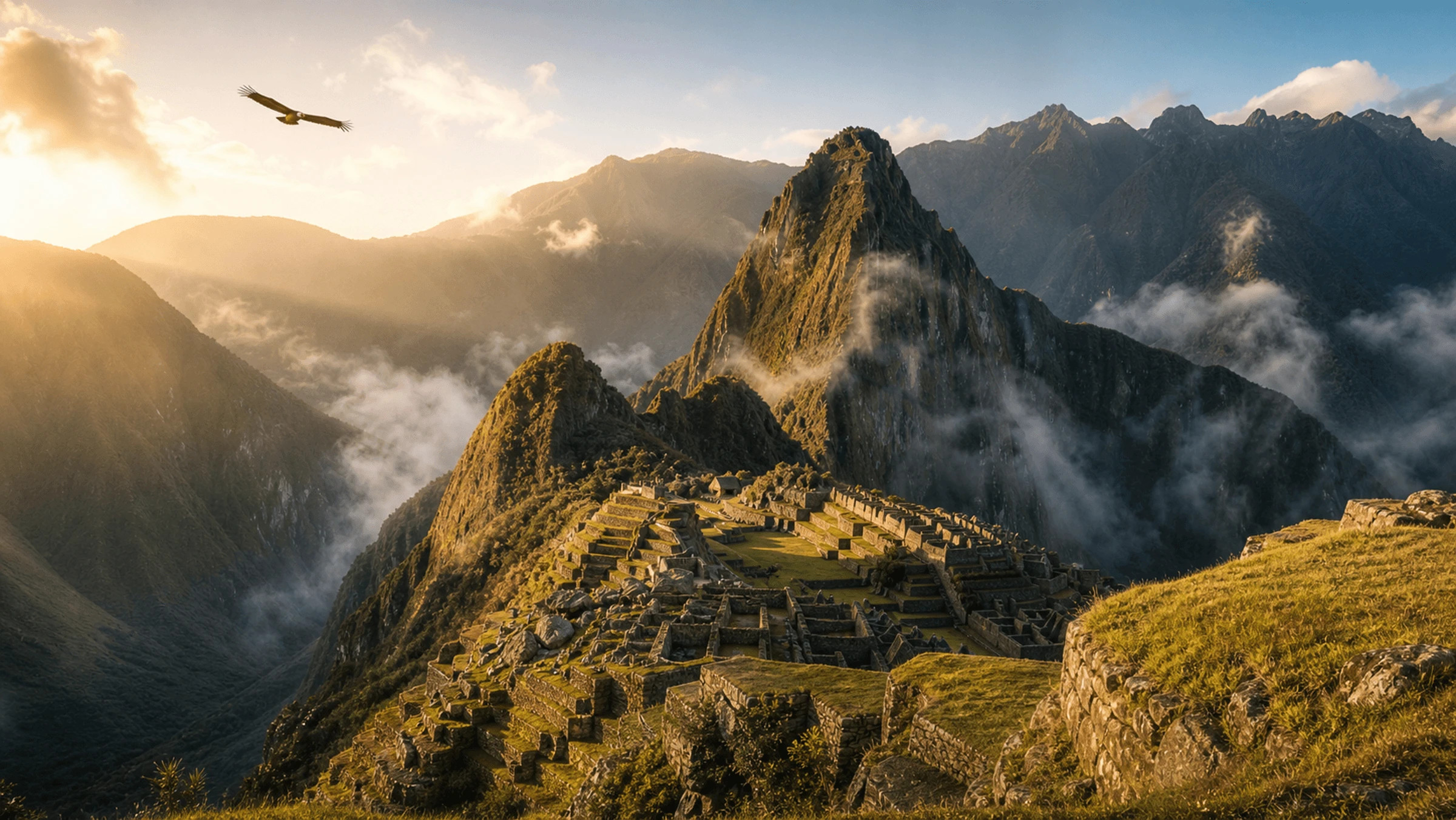马丘比丘与安第斯山晨雾风景