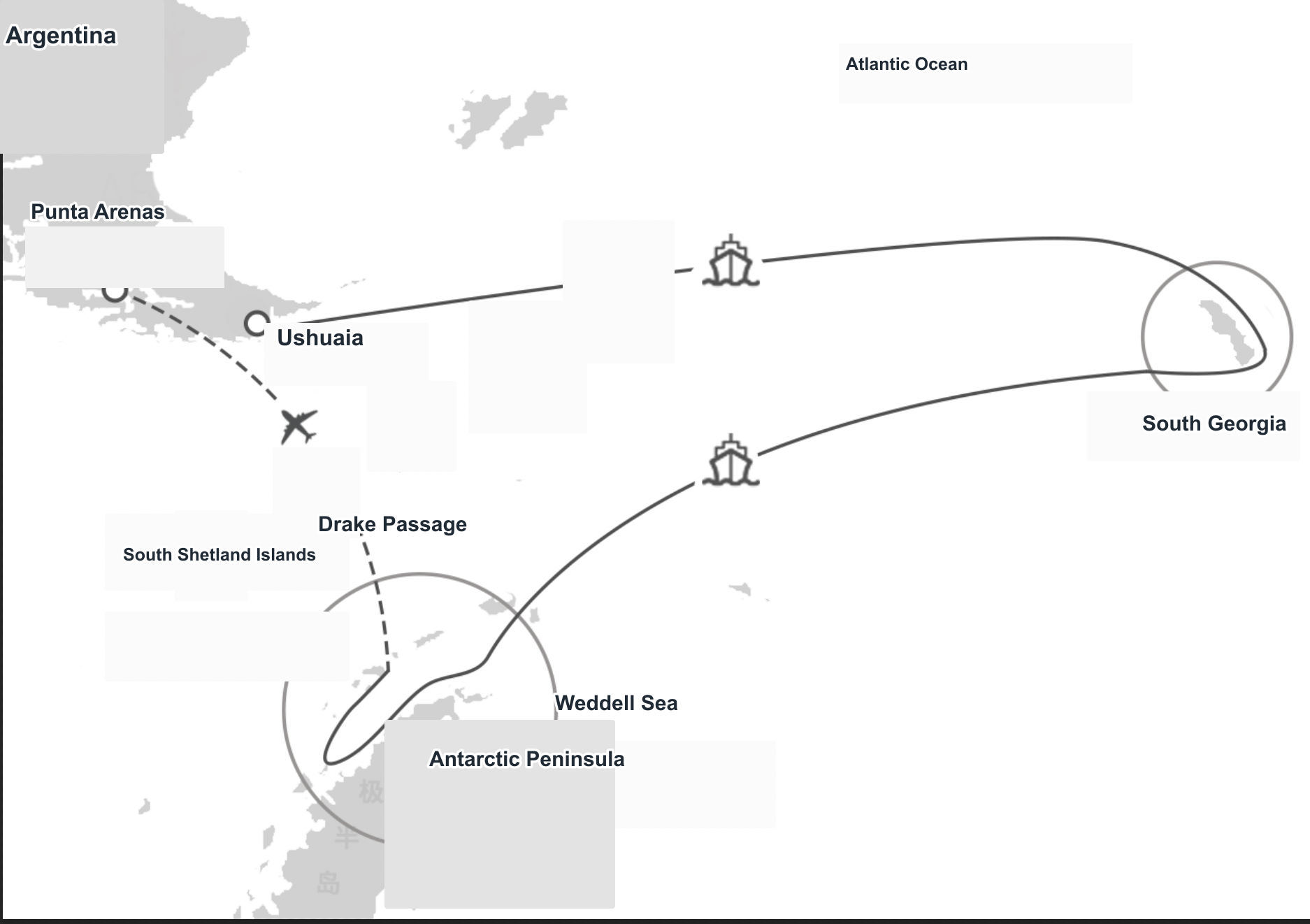 Antarctica and South Georgia · King Penguin Fly-Cruise, 22 Days route map
