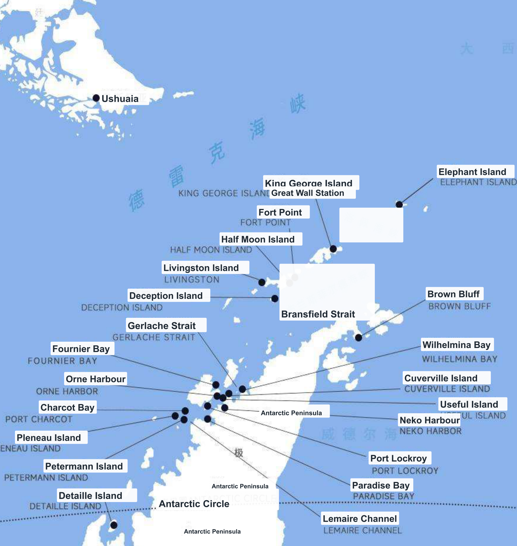 Antarctica Fly-Sail · Lunar New Year Departure, 17 Days route map