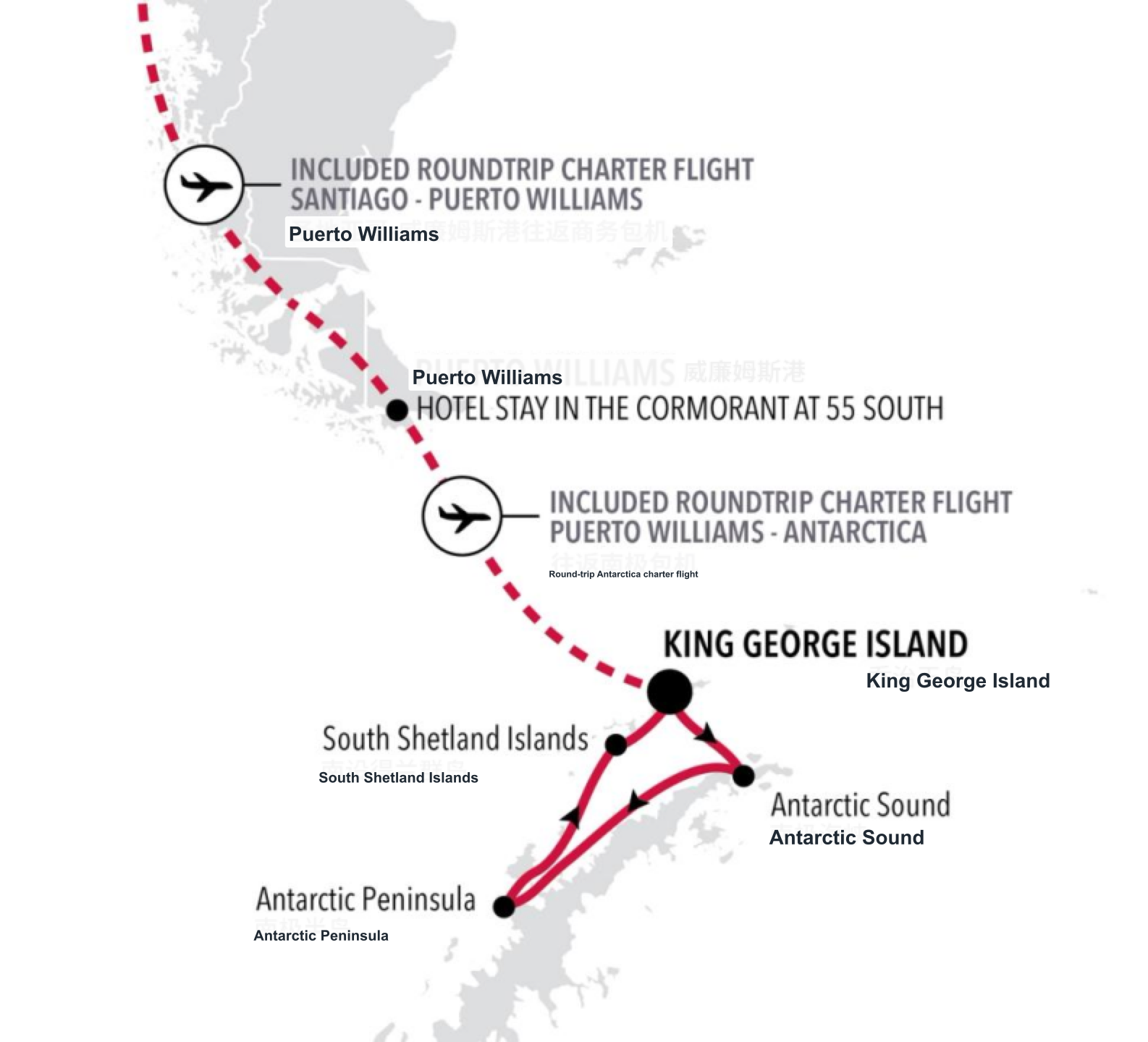 Silver Endeavour · Antarctica Fly the Drake, Lunar New Year route map