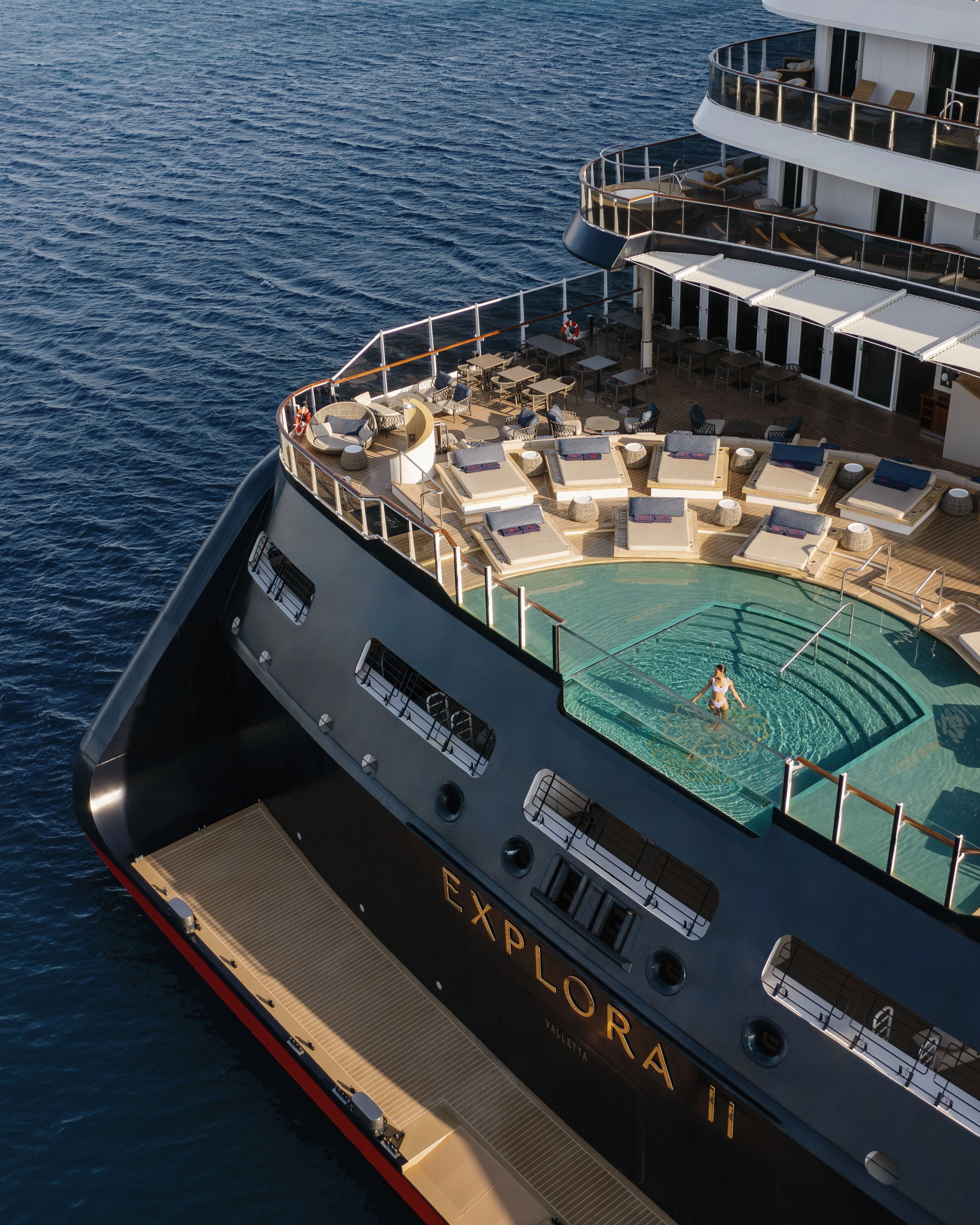 EXPLORA II stern, outdoor pool and open decks