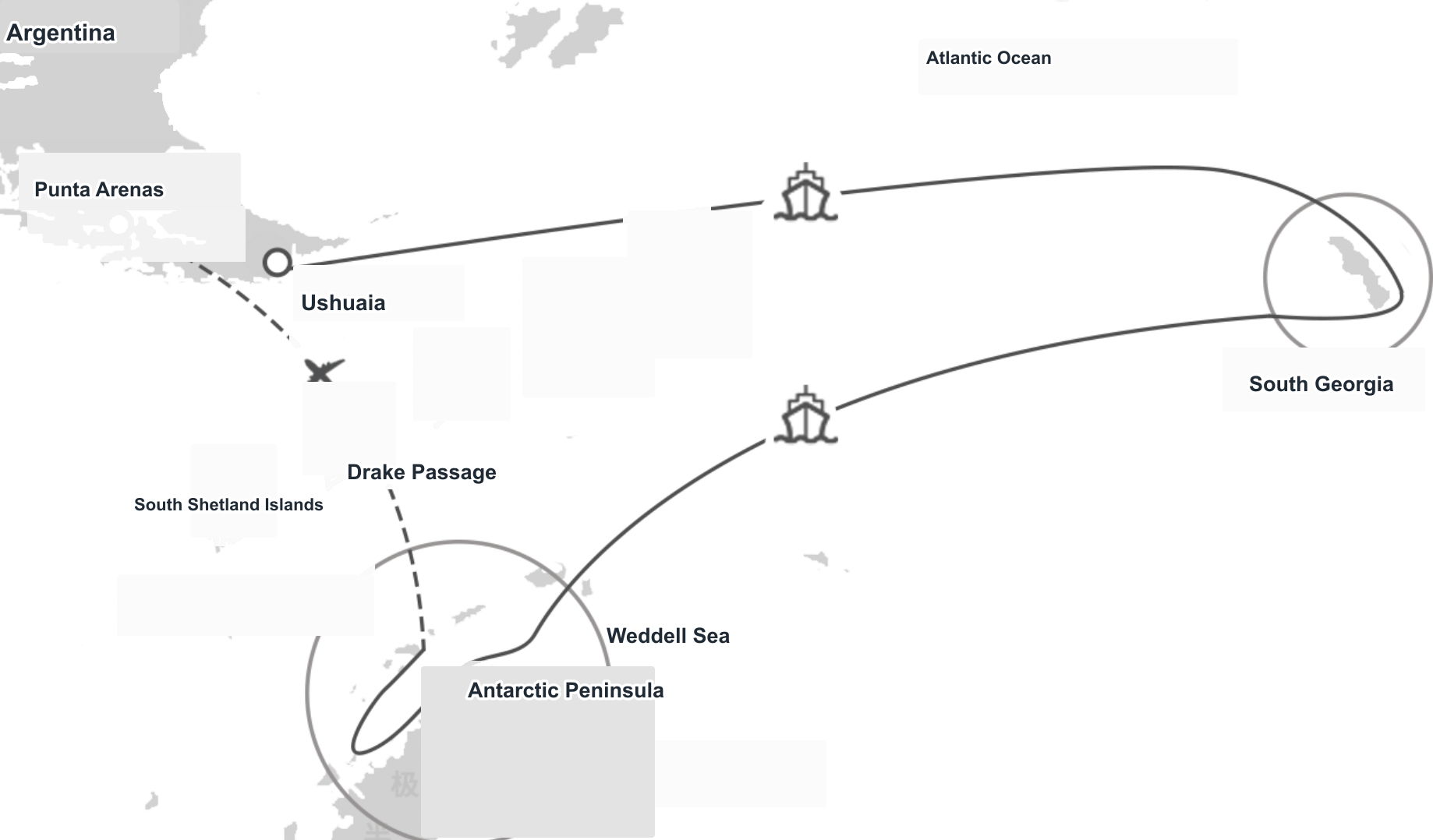 Antarctica and South Georgia · King Penguins + Six Countries in South America route map