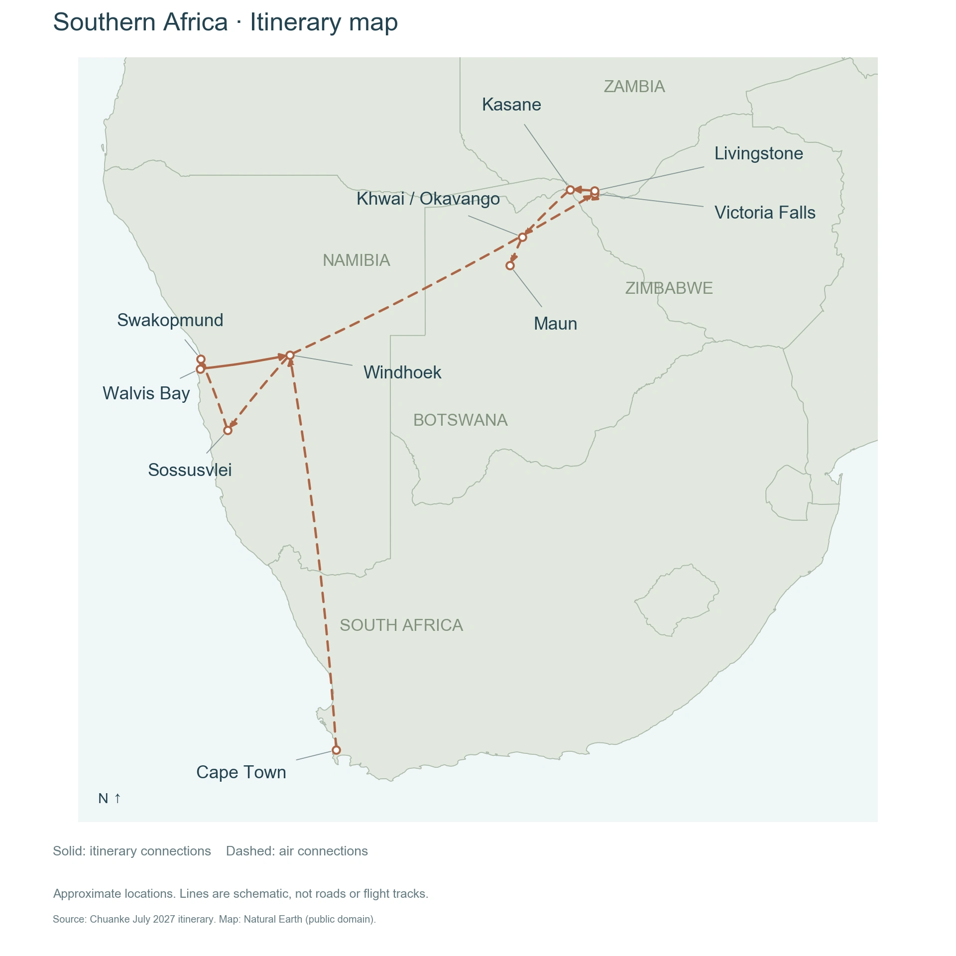 Southern Africa: Desert, Falls and Safari · 14 Days route map