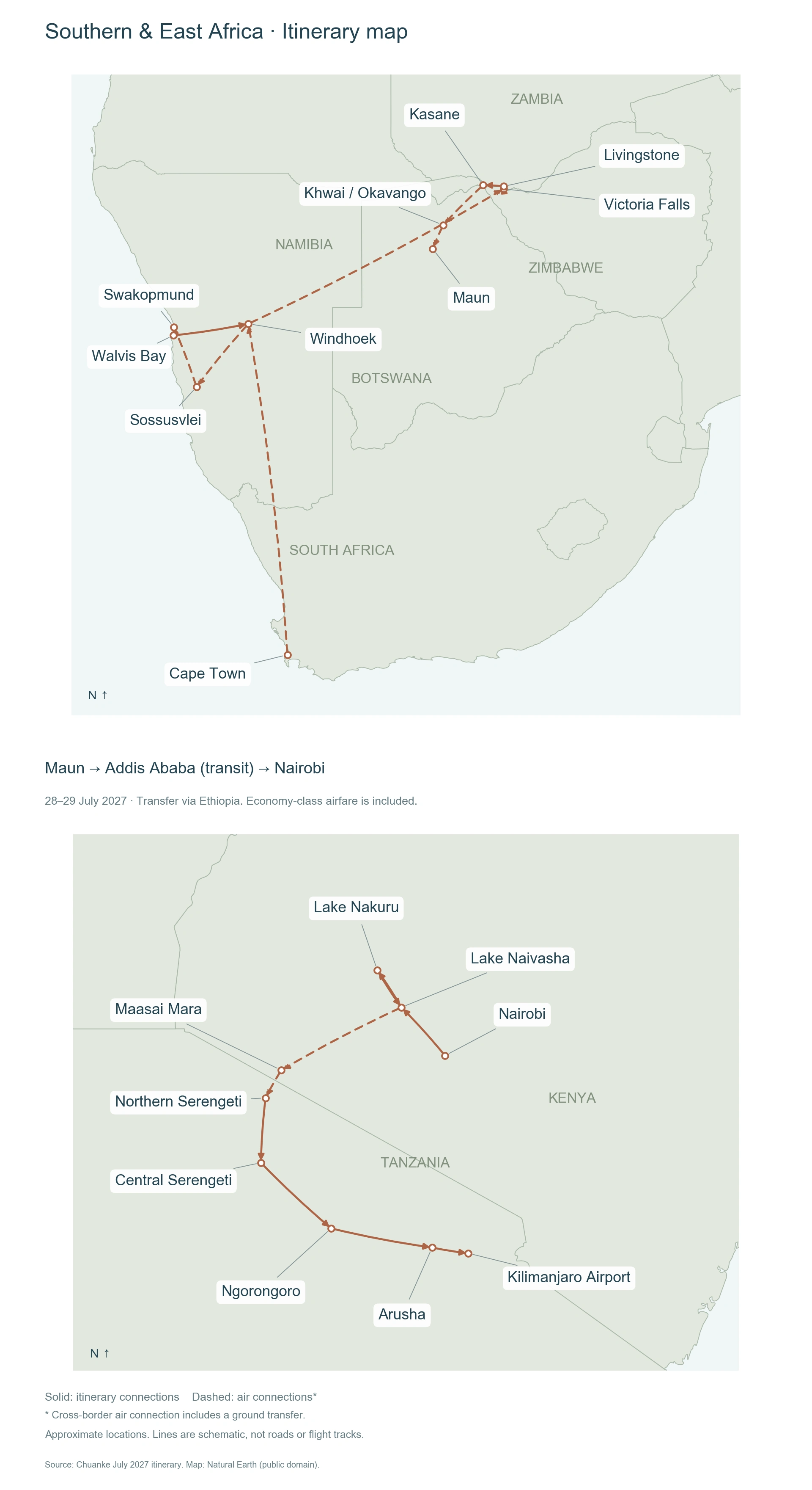 Southern and East Africa: A Journey Across Seven Countries · 23 Days route map